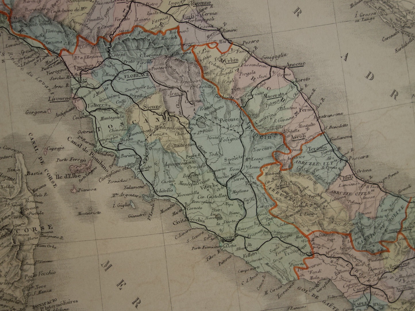 ITALIE grote oude Franse kaart van Italië uit 1876 originele antieke handgekleurde landkaart poster
