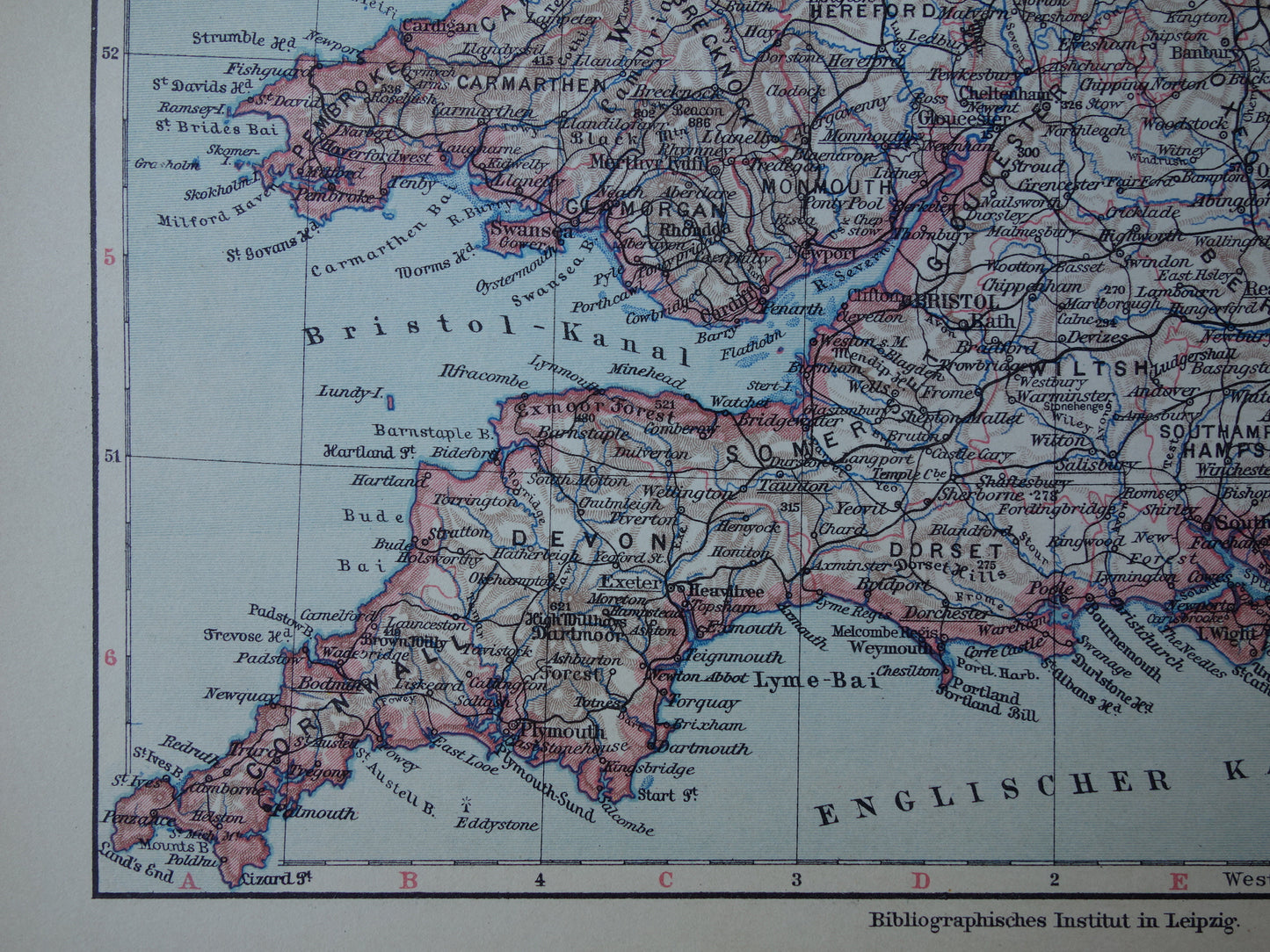 Engeland en Wales oude landkaart uit 1928 originele vintage landkaart van Engeland - gedetailleerde Duitse kaarten
