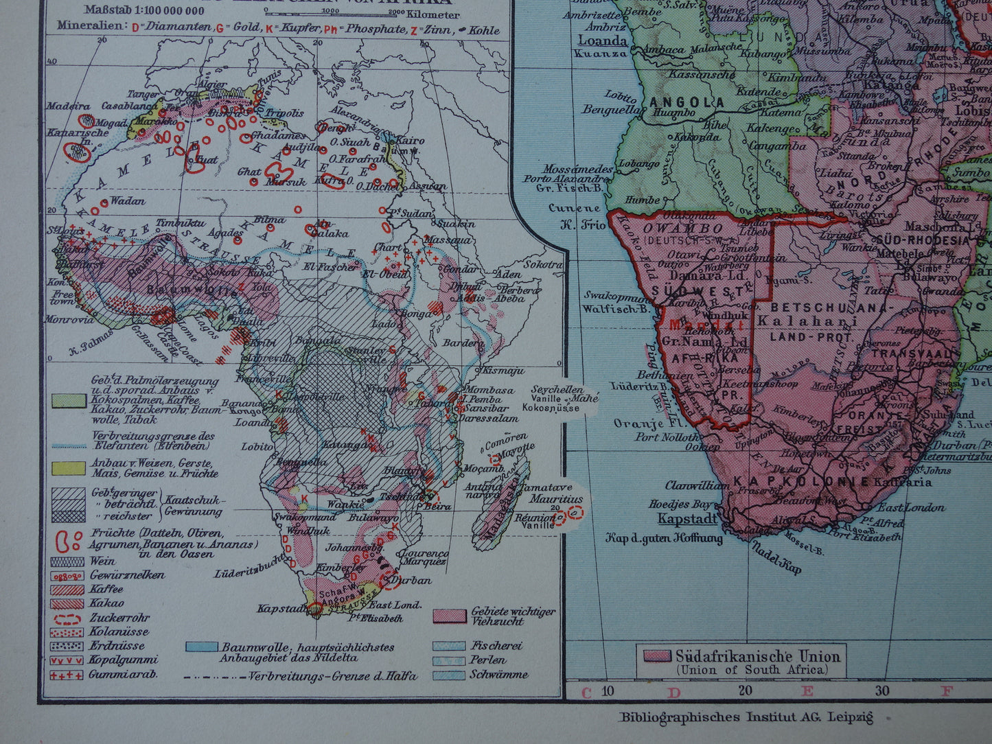 Oude landkaart van Afrika uit 1931 originele vintage kaart van Afrika continent - oude Duitse kaarten