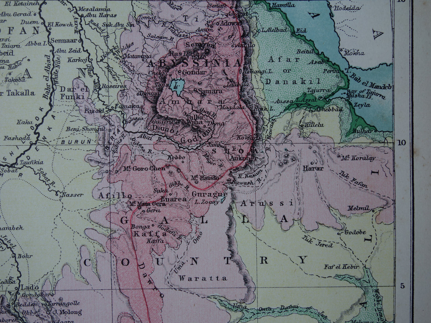 Rivier de Nijl oude kaart van bovenloop Nijl originele antieke Engelse landkaart uit 1884 vintage kaarten Soedan Victoriameer