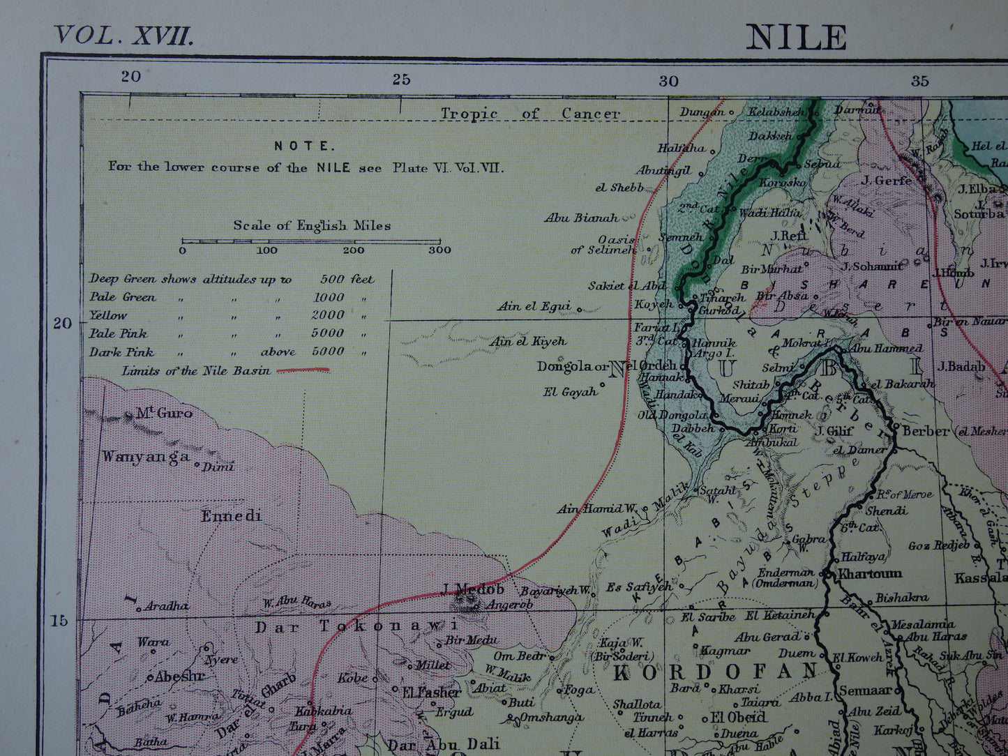 de bovenloop van de Nijl antieke kaart