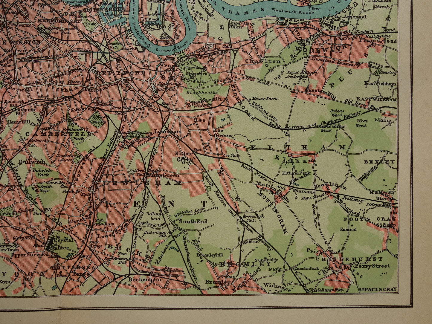 LONDEN oude kaart uit 1909 originele Nederlandse antieke landkaart van Londen en omgeving