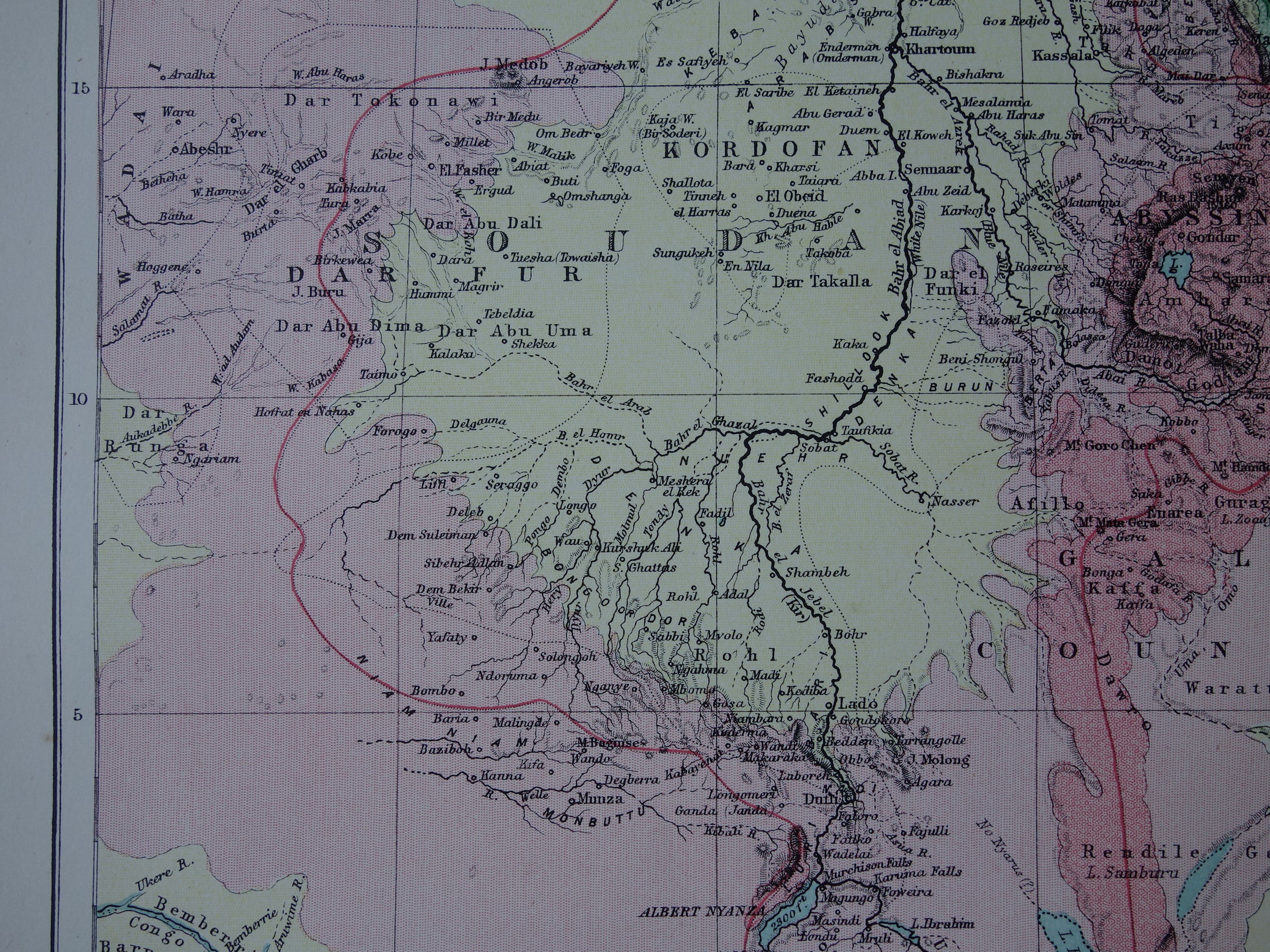 Rivier de Nijl oude kaart van bovenloop Nijl originele antieke Engelse ...