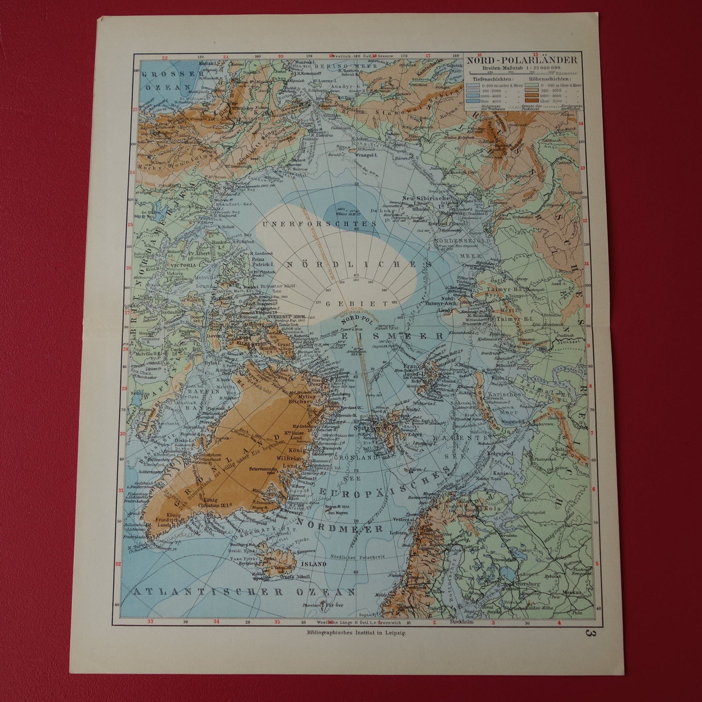 NOORDPOOL oude kaart van het Noordpoolgebied 1928 originele vintage Duitse landkaart van de Arctische regio Groenland Spitsbergen