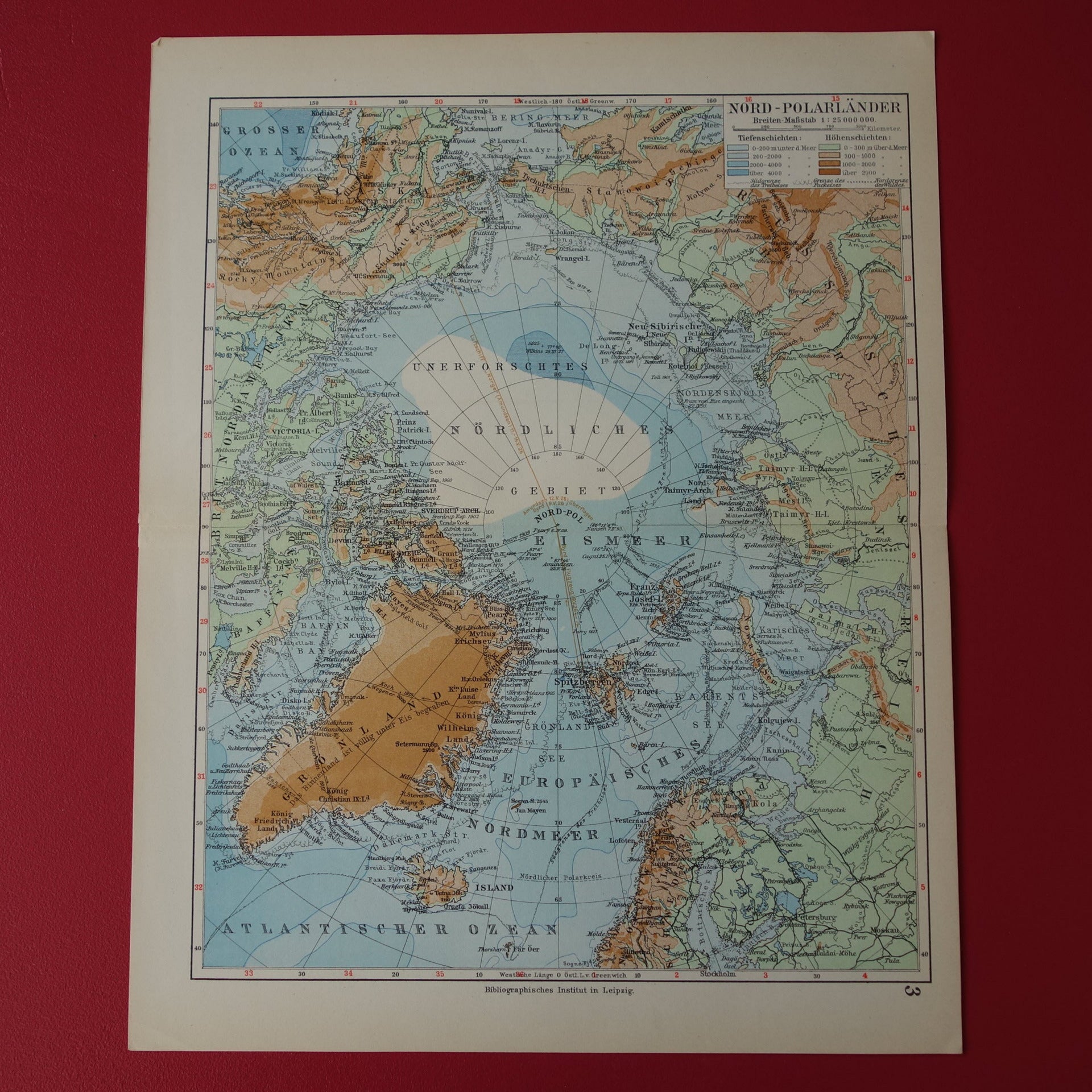 kaart van de noordpool uit 1928 originele vintage landkaart met poolexpedities routes