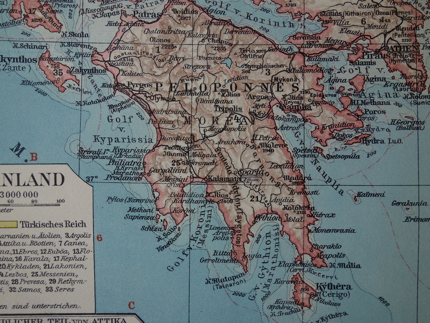 Oude landkaart van Griekenland originele vintage kaart uit 1931