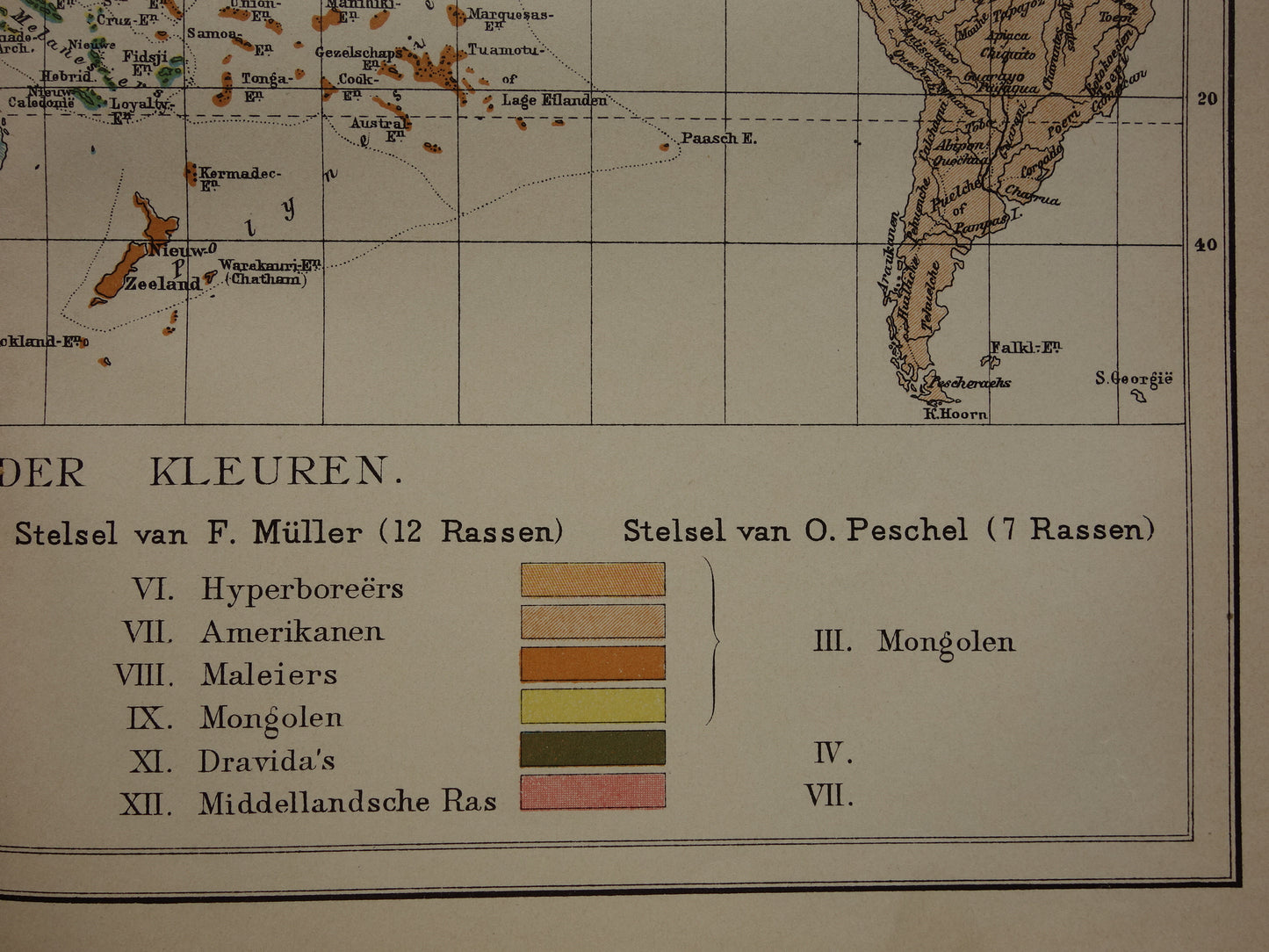 Etnografie Wereldkaart uit 1908 - Originele antieke etnografische kaart van de Wereld - Antieke print Antropologie Volkenkunde Etnologie Menselijke Rassen
