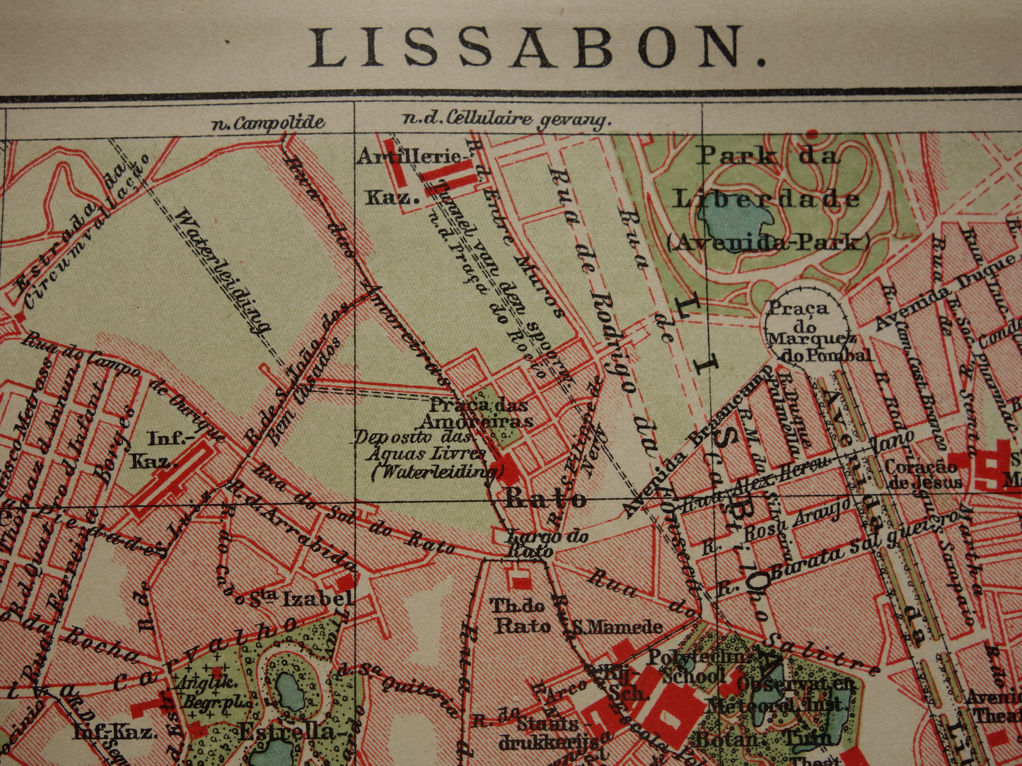 originele antieke plattegrond van Lissabon Nederlandse kaart