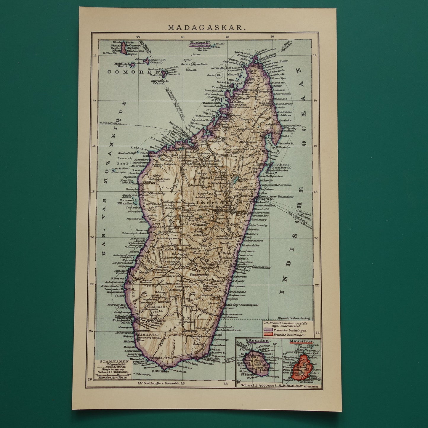 historische Nederlandse kaart van Madagaskar uit het jaar 1909 