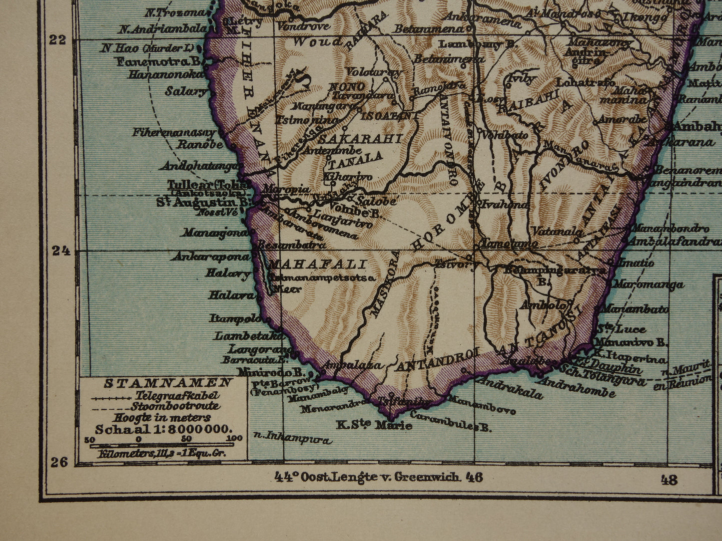 Oude kaart van Madagaskar uit 1909 originele antieke Nederlandse landkaart - kleine vintage kaarten