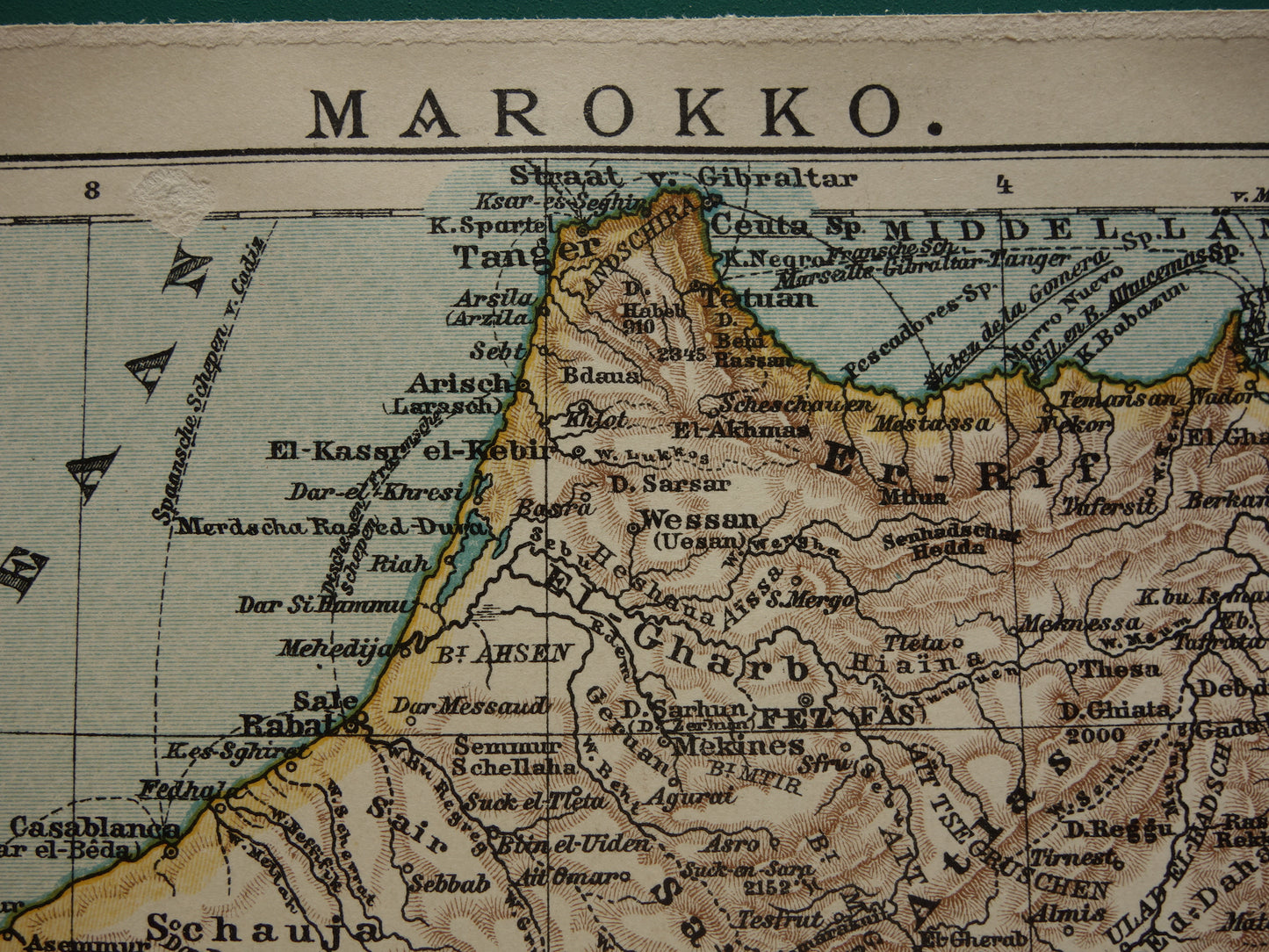 Oude kaart van Marokko uit 1909 originele antieke Nederlandse landkaart - kleine vintage kaarten