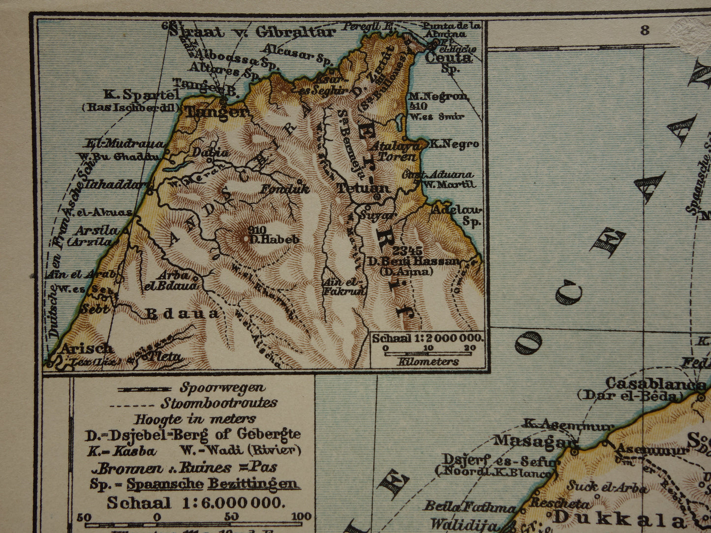 Oude kaart van Marokko uit 1909 originele antieke Nederlandse landkaart - kleine vintage kaarten