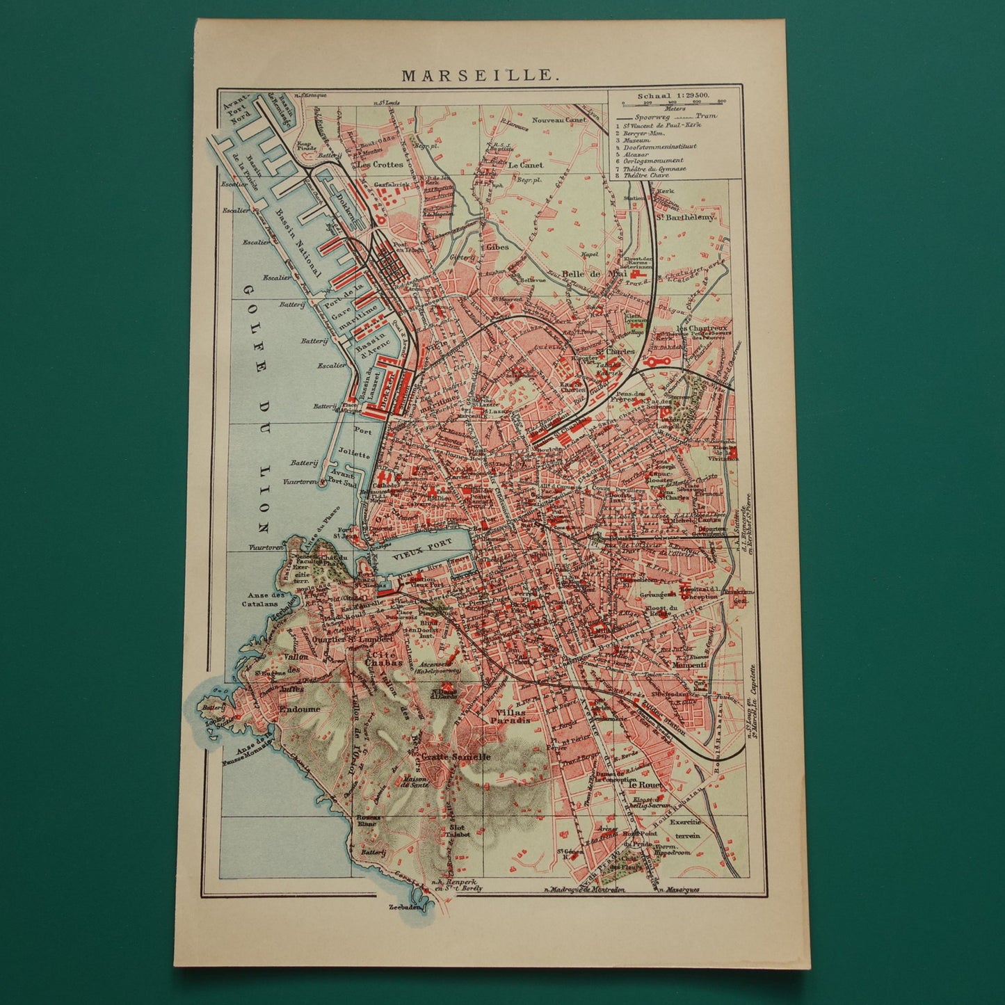 MARSEILLE oude kaart van Marseille Frankrijk uit 1909 originele antieke plattegrond vintage landkaart