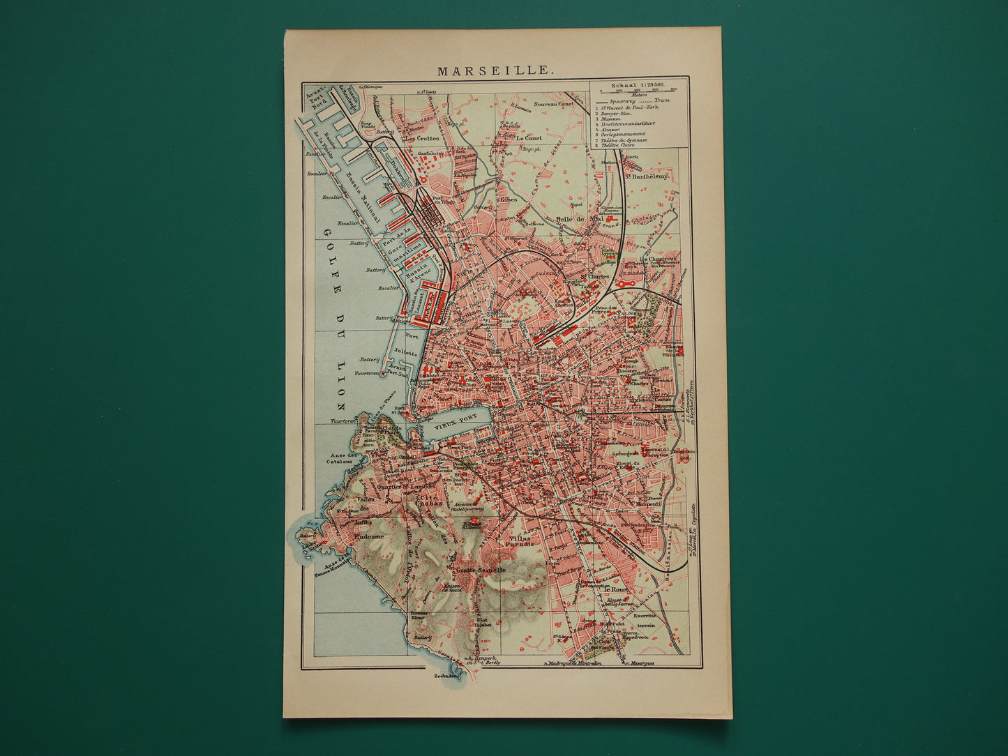 MARSEILLE oude kaart van Marseille Frankrijk uit 1909 originele antieke plattegrond vintage landkaart