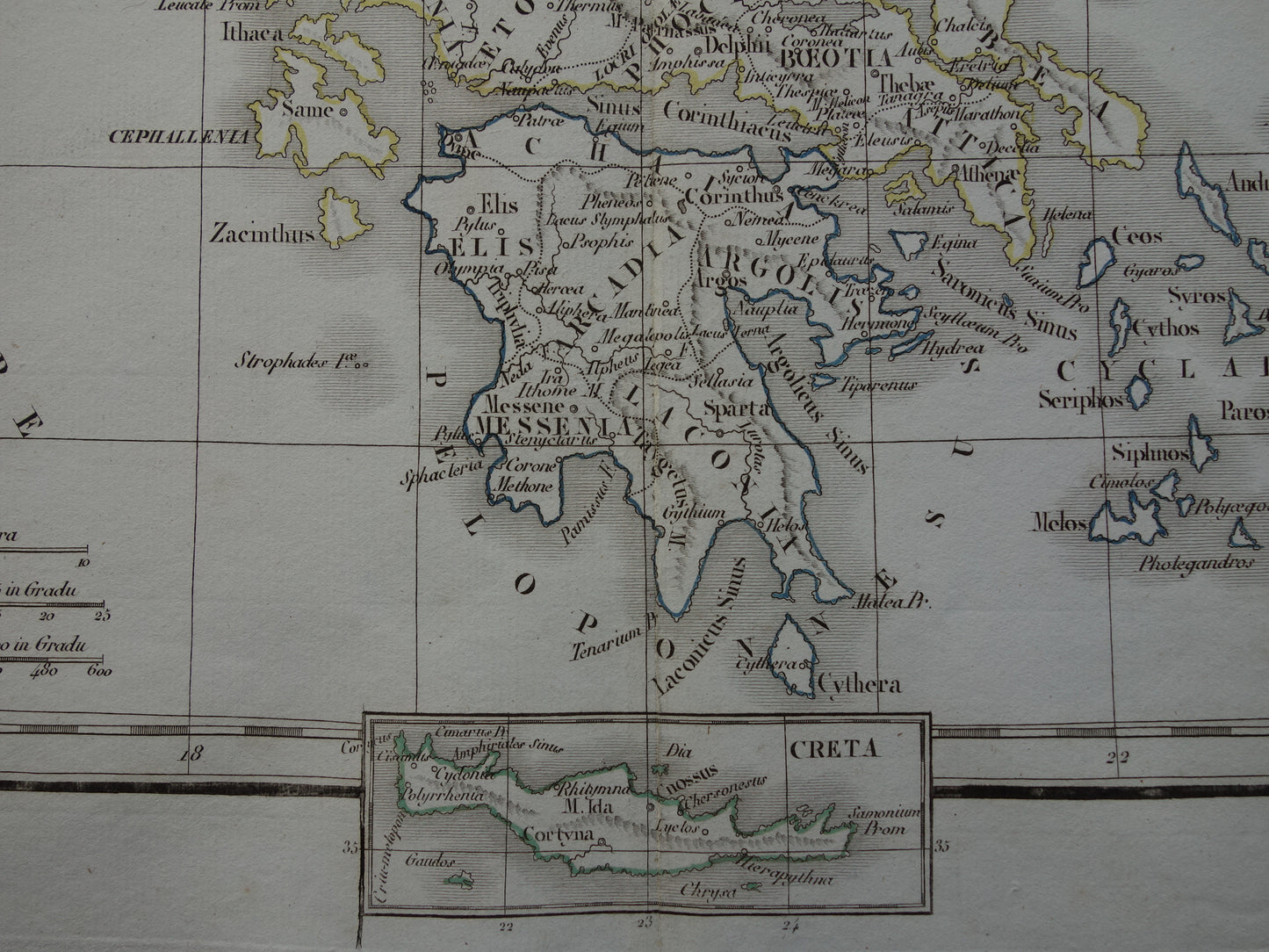 GRIEKENLAND grote oude landkaart van Griekenland in de klassieke oudheid originele antieke kaart uit 1832