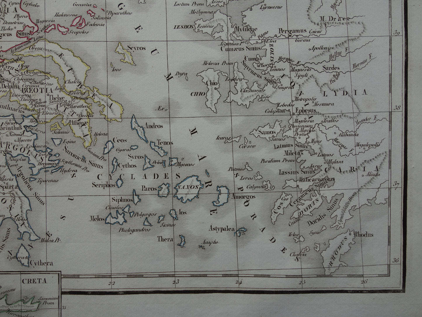 GRIEKENLAND grote oude landkaart van Griekenland in de klassieke oudheid originele antieke kaart uit 1832