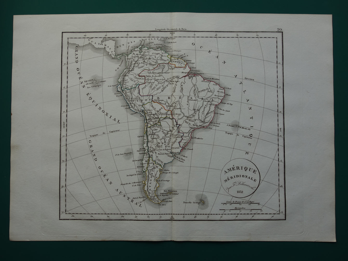 Zuid-Amerika oude landkaart van continent Zuid-Amerika - originele antieke kaart uit 1832