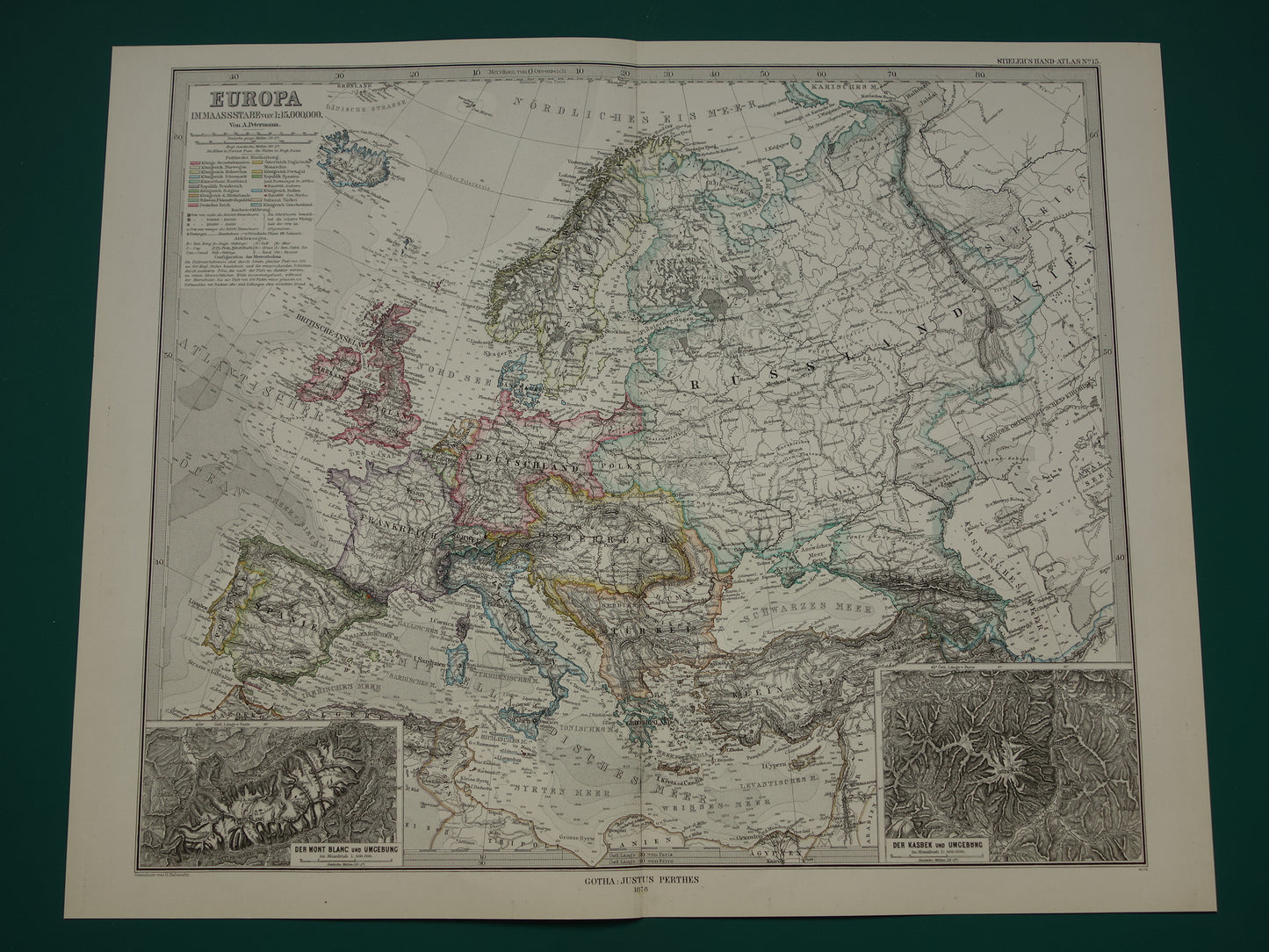 EUROPA oude landkaart van Europa uit 1878 originele antieke Duitse kaart van continent Europa