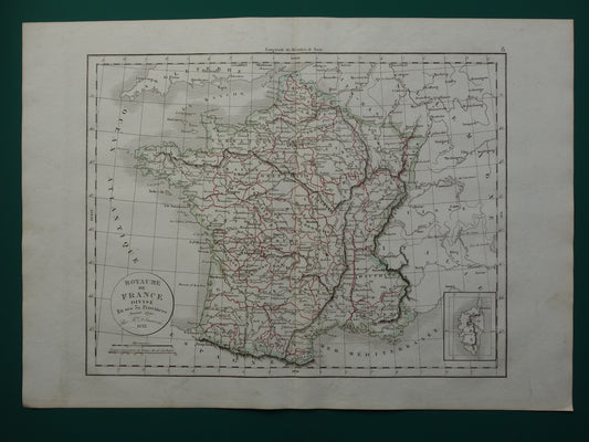 FRANKRIJK oude historische landkaart van 32 provincies Frankrijk voor 1790 - originele antieke kaart uit 1833