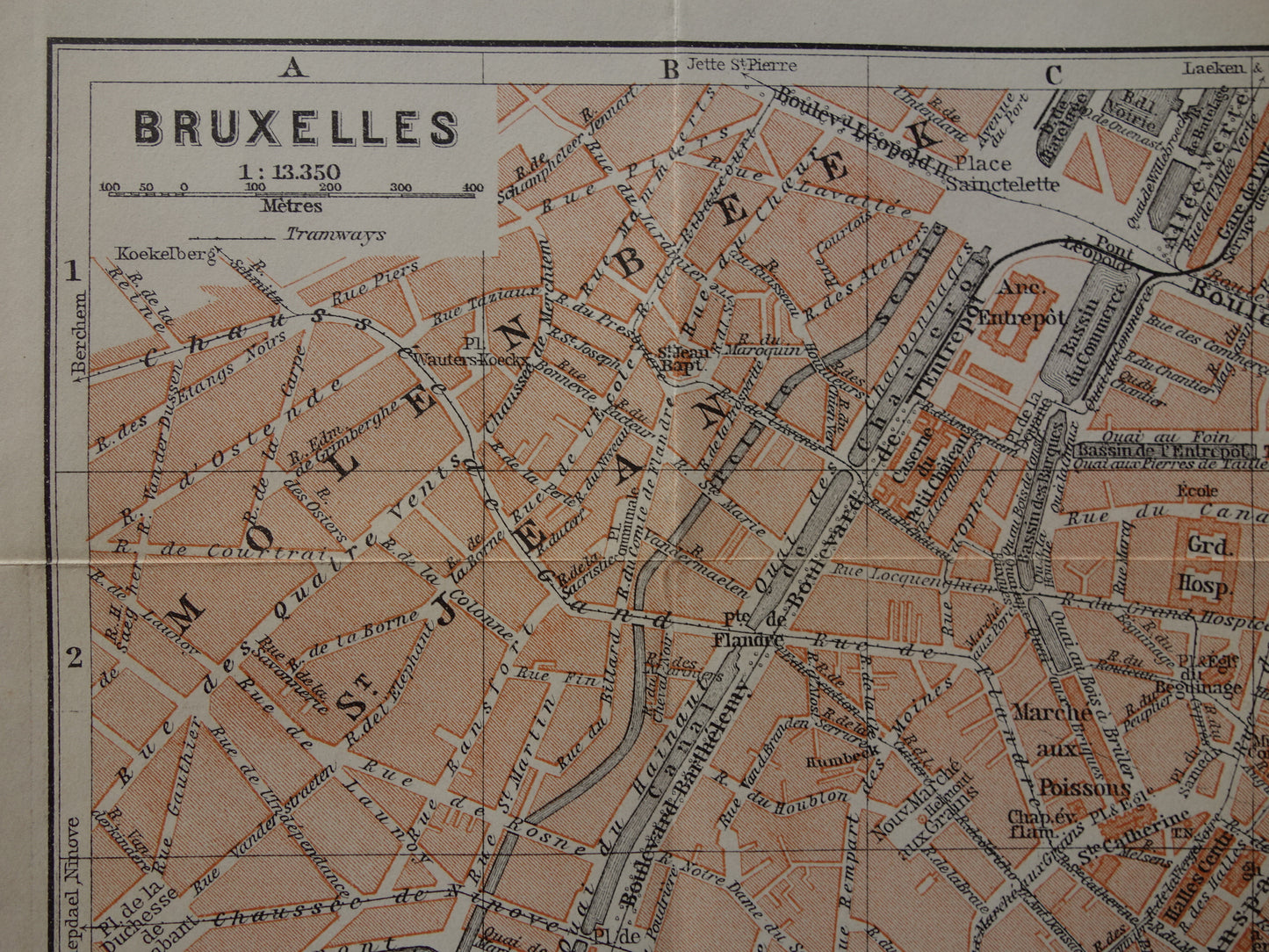 BRUSSEL oude kaart van Brussel België uit 1910 originele antieke historische plattegrond