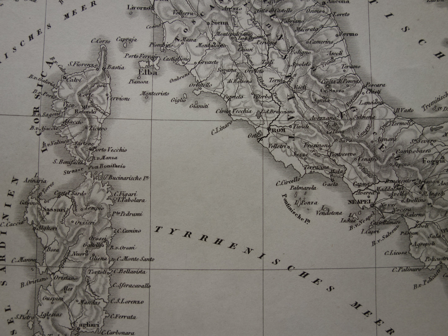 170+ jaar oude landkaart van ITALIË uit 1849 originele antieke kaart zwart/wit