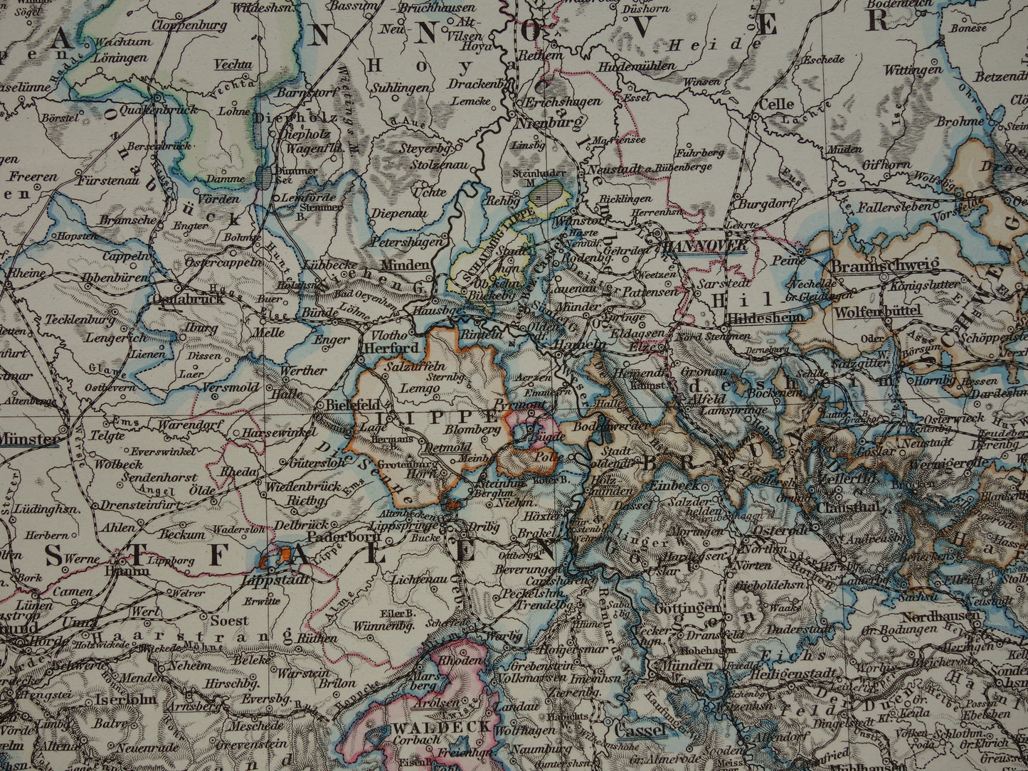 Oude kaart van Nederland België en Duitsland originele 145+ jaar oude antieke handgekleurde landkaart met jaartal
