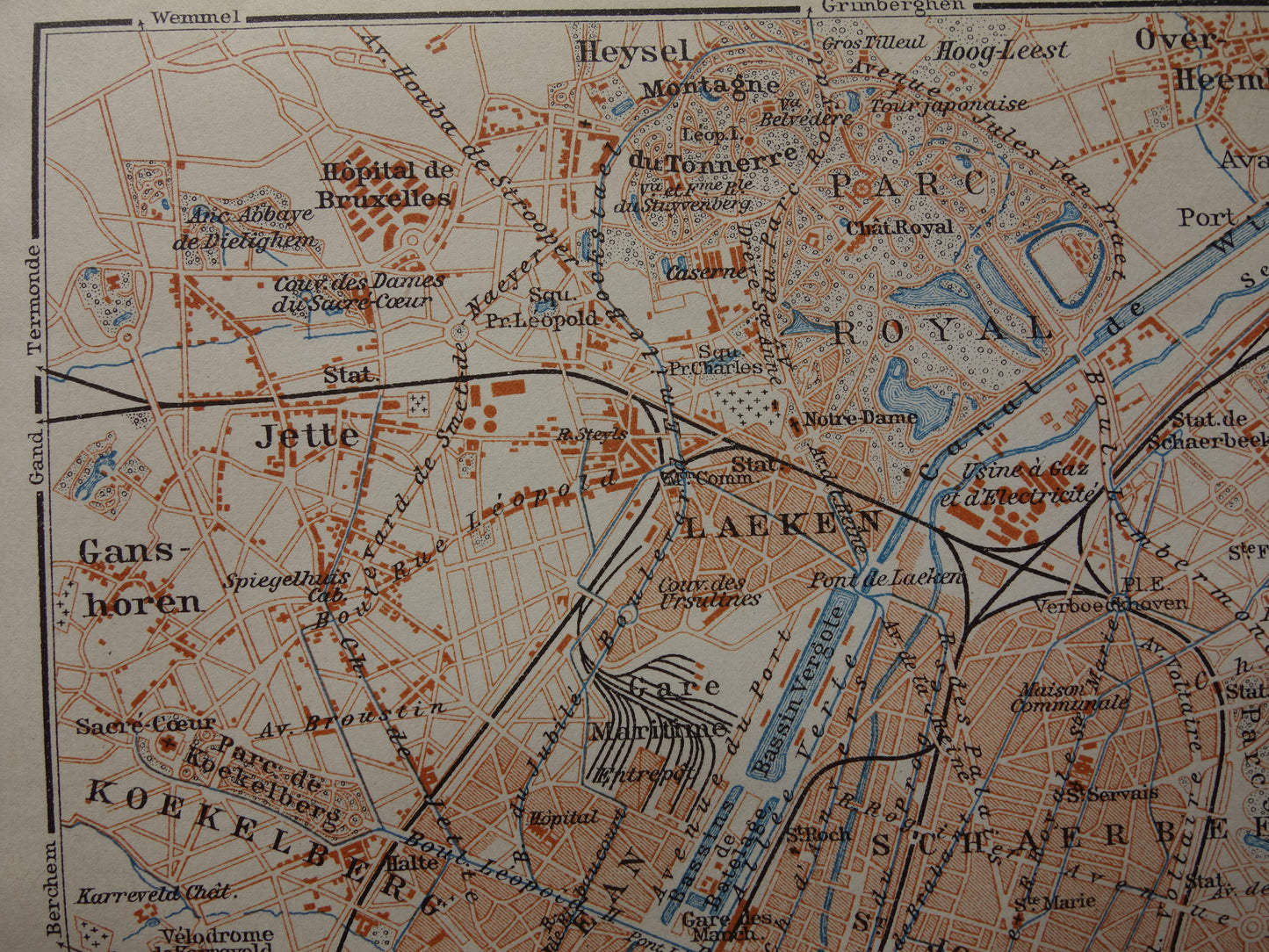 BRUSSEL oude kaart van Brussel België uit 1910 kleine originele antieke plattegrond Laeken Etterbeek landkaart
