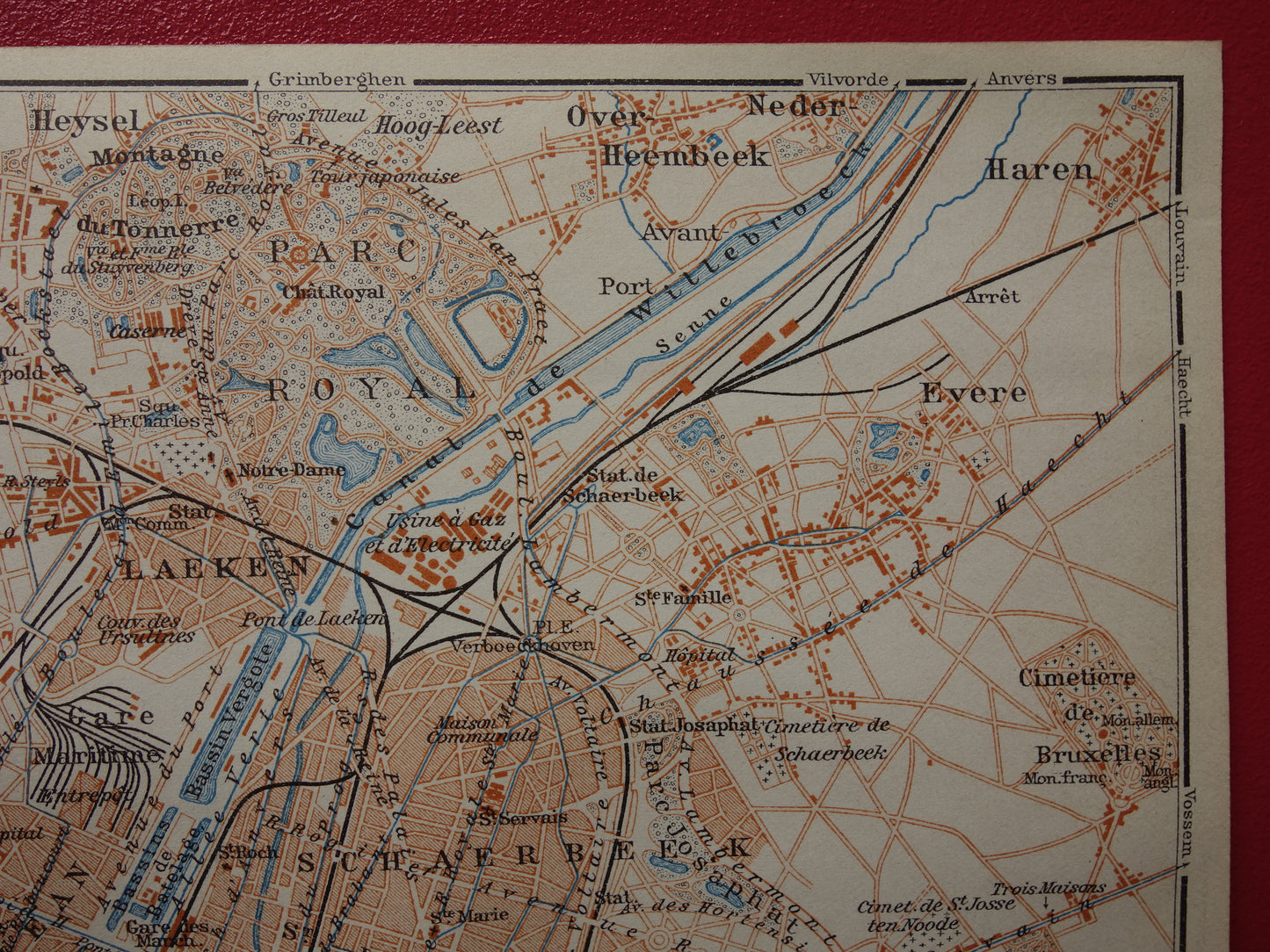 BRUSSEL oude kaart van Brussel België uit 1910 kleine originele antieke plattegrond Laeken Etterbeek landkaart