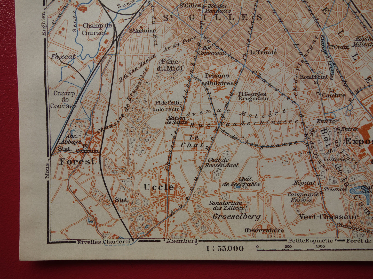 BRUSSEL oude kaart van Brussel België uit 1910 kleine originele antieke plattegrond Laeken Etterbeek landkaart