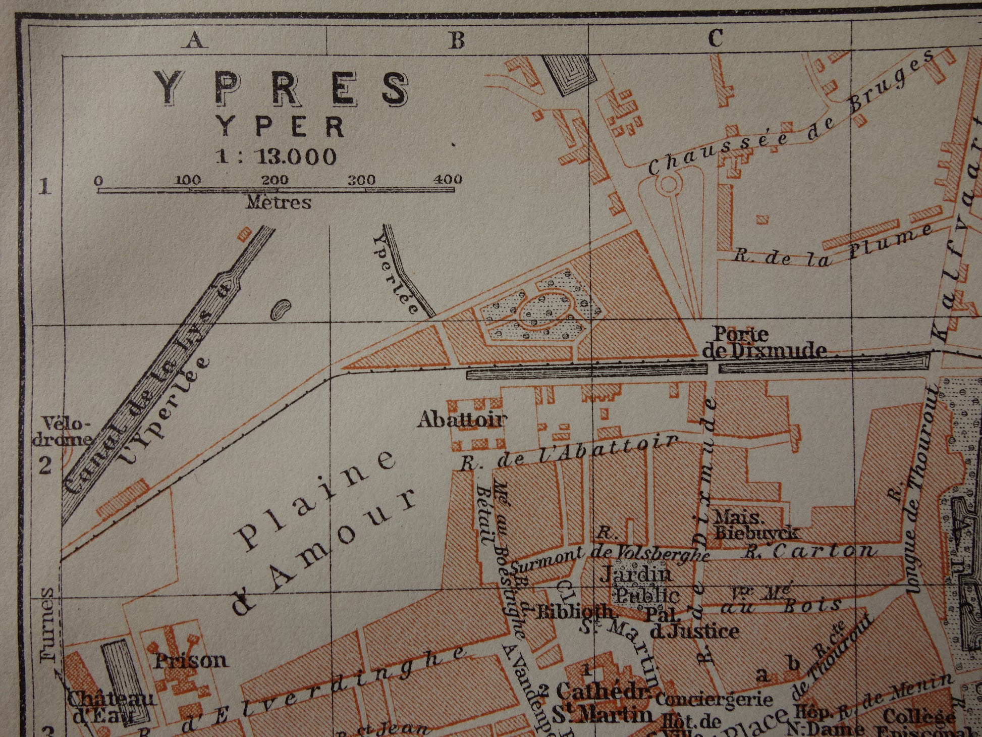 IEPER oude kaart van Yperen België uit 1910 kleine originele antieke plattegrond landkaart Ypres