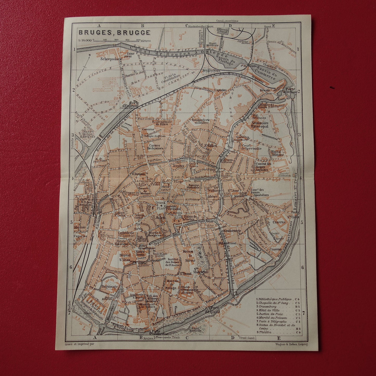 BRUGGE oude kaart van Brugge België uit 1910 kleine originele antieke plattegrond landkaart