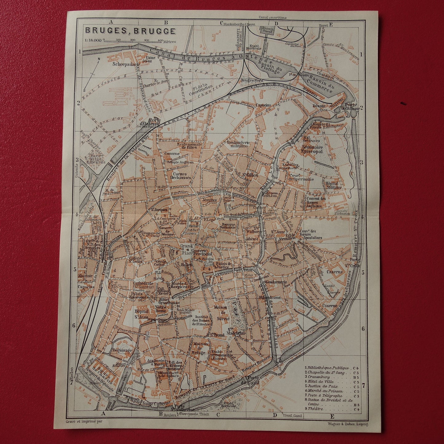 BRUGGE oude kaart van Brugge België uit 1910 kleine originele antieke plattegrond landkaart