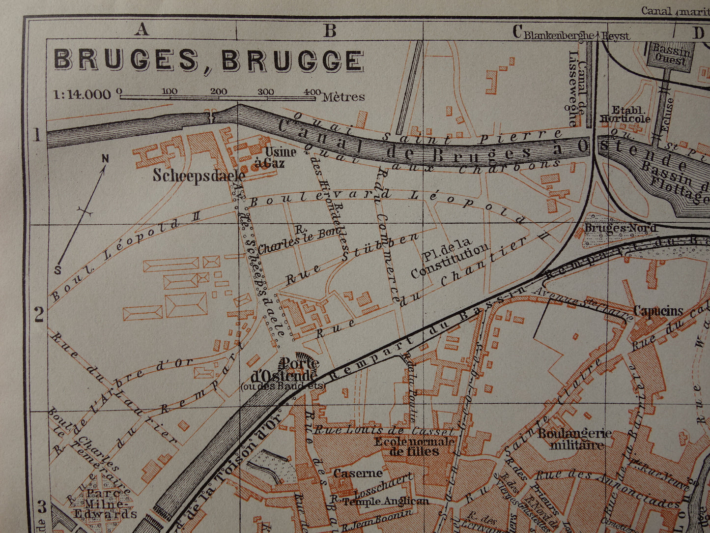 BRUGGE oude kaart van Brugge België uit 1910 kleine originele antieke plattegrond landkaart