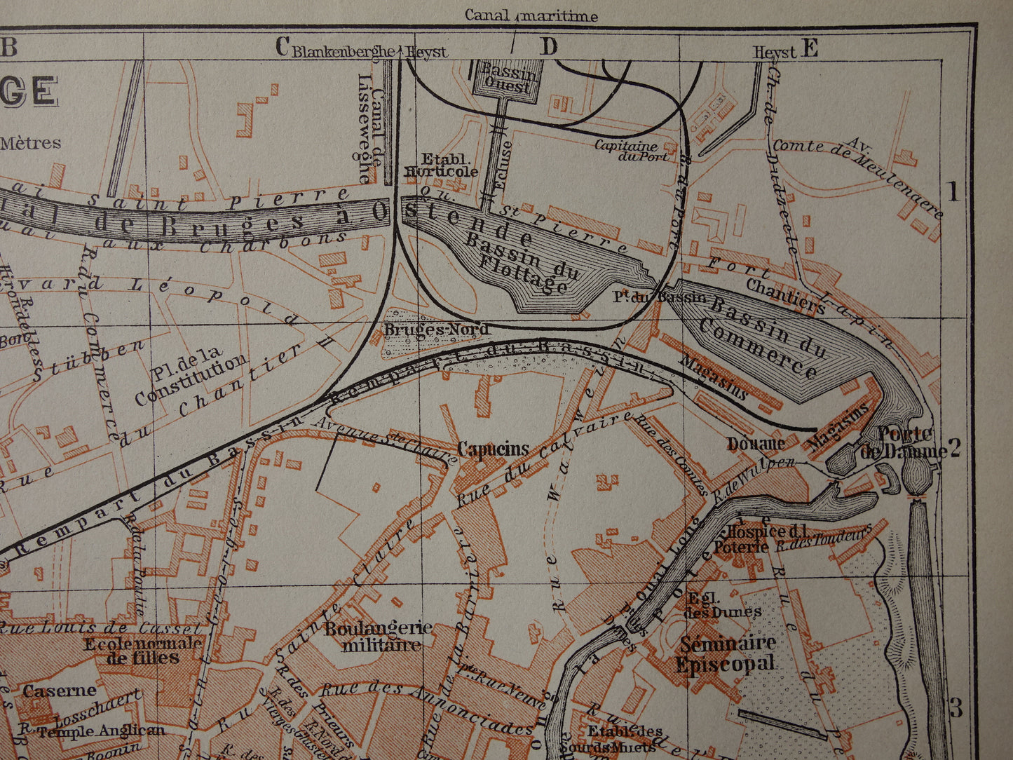 BRUGGE oude kaart van Brugge België uit 1910 kleine originele antieke plattegrond landkaart