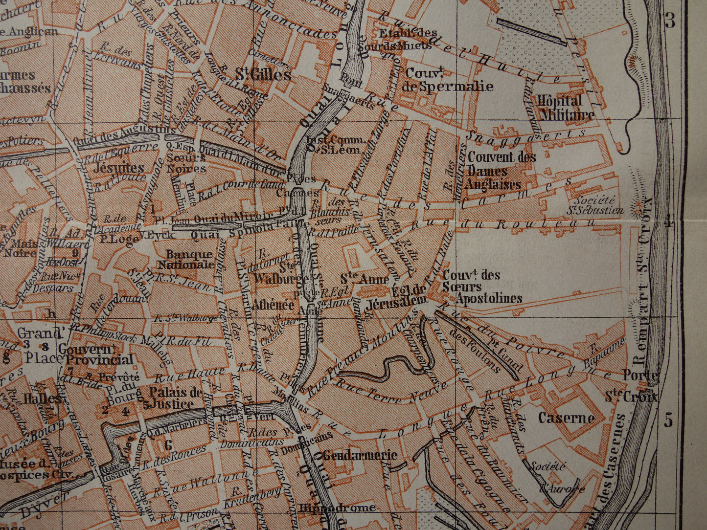 Brugge in het jaar 1910 kleine antieke historische kaart
