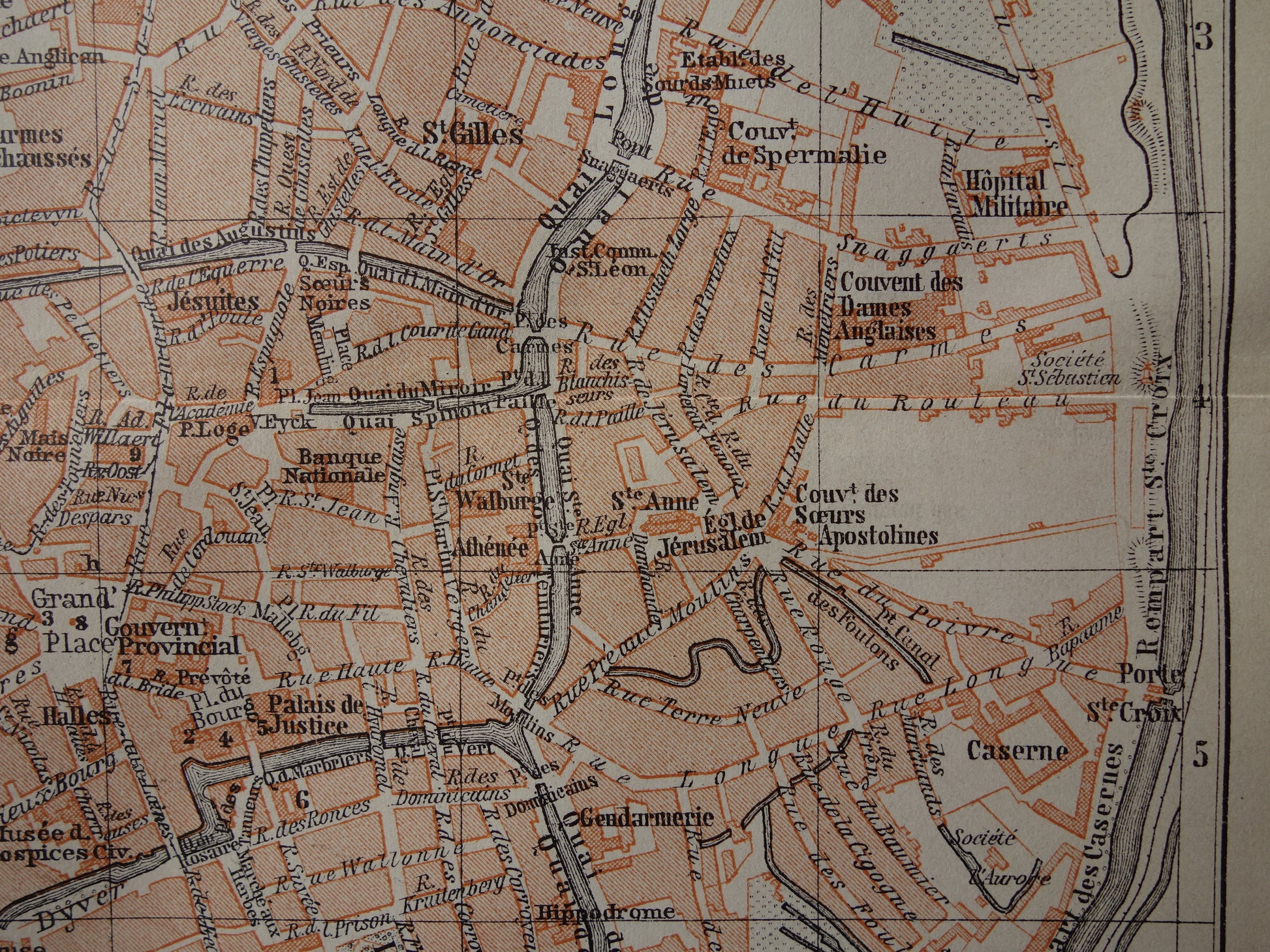 Brugge in het jaar 1910 kleine antieke historische kaart
