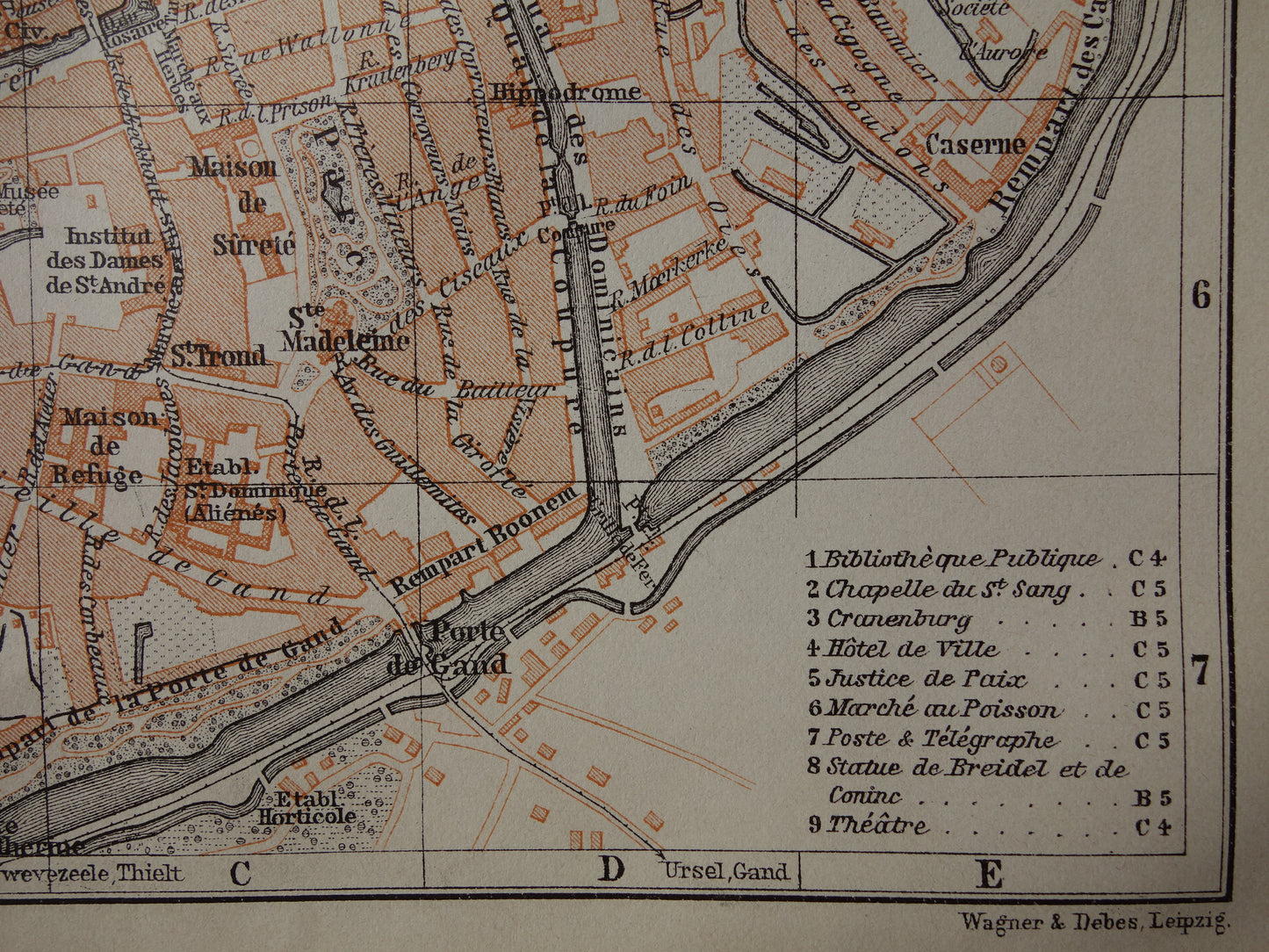 BRUGGE oude kaart van Brugge België uit 1910 kleine originele antieke plattegrond landkaart