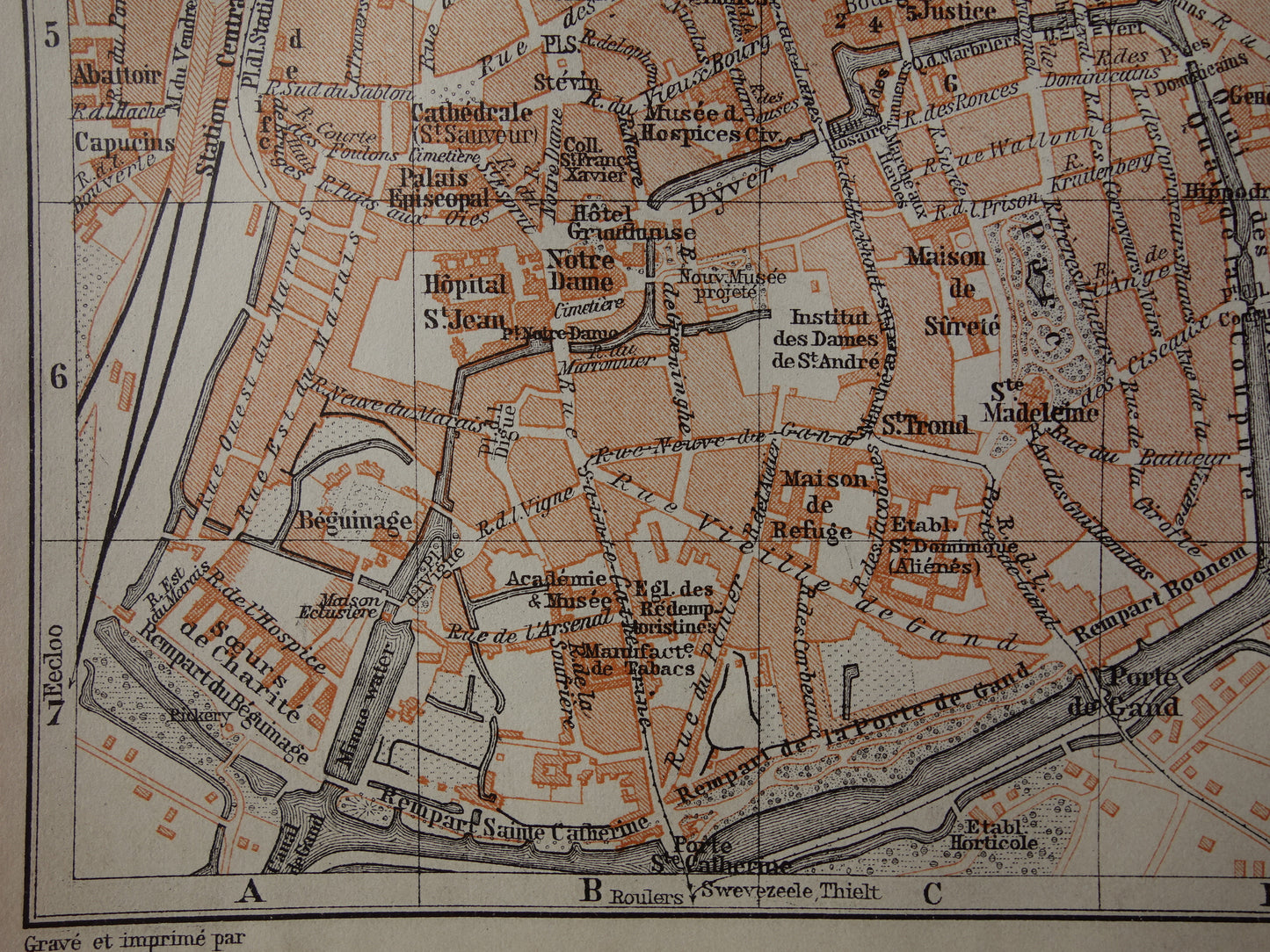 BRUGGE oude kaart van Brugge België uit 1910 kleine originele antieke plattegrond landkaart