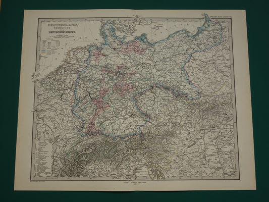 DUITSLAND Antieke landkaart van het Duitse Rijk in 1878 Grote originele 145+ jaar oude kaart Berlijn Pruissen Polen