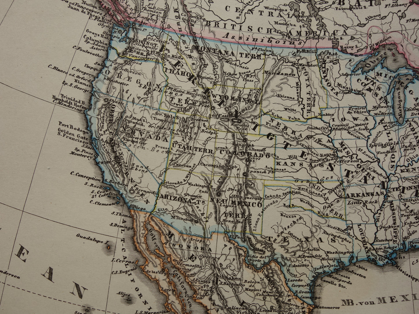 Oude landkaart van Noord-Amerika in 1878 Grote originele 145+ jaar antieke kaart van de VS Canada Mexico Groenland