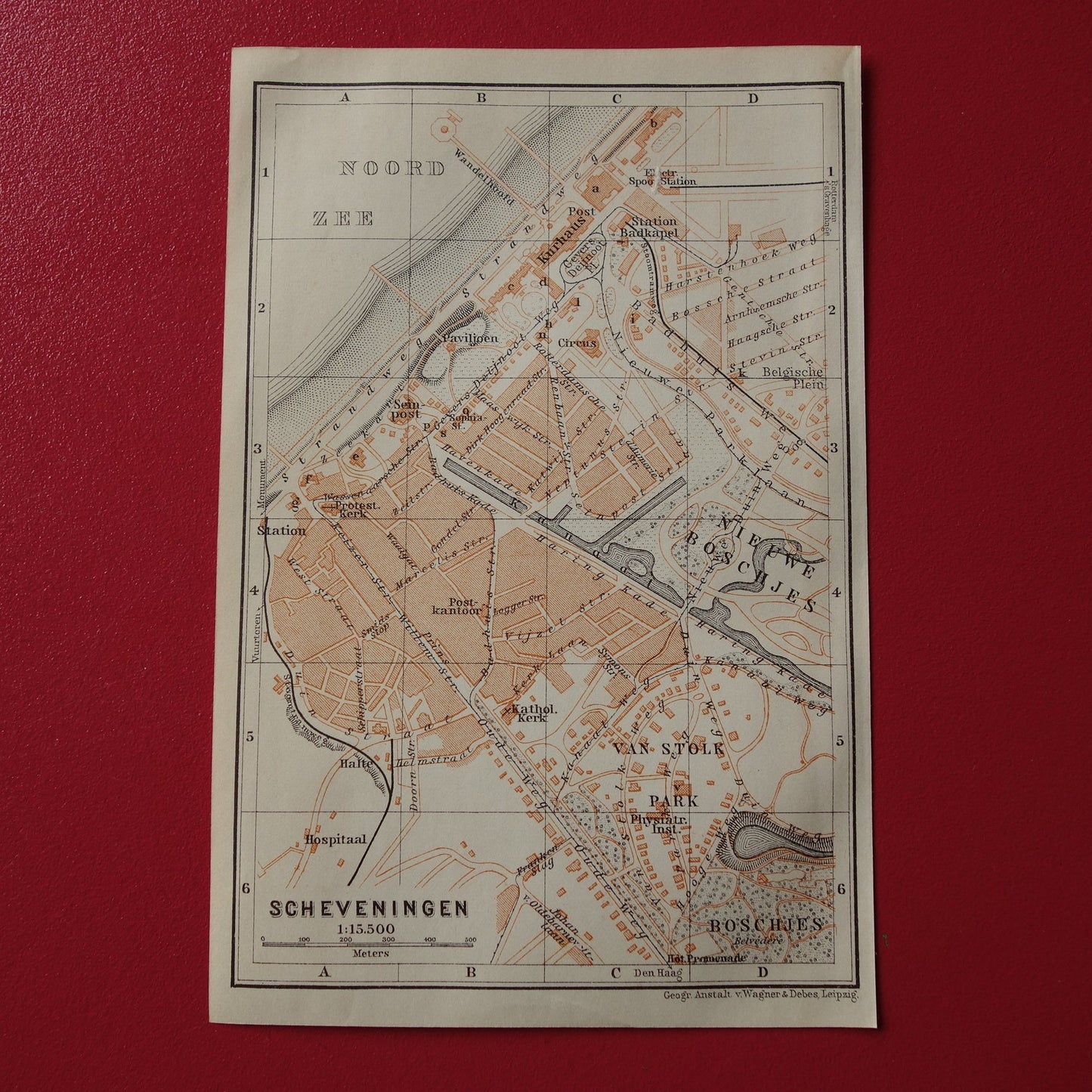 SCHEVENINGEN oude plattegrond van Scheveningen uit 1910 kleine originele antieke kaart Nederland