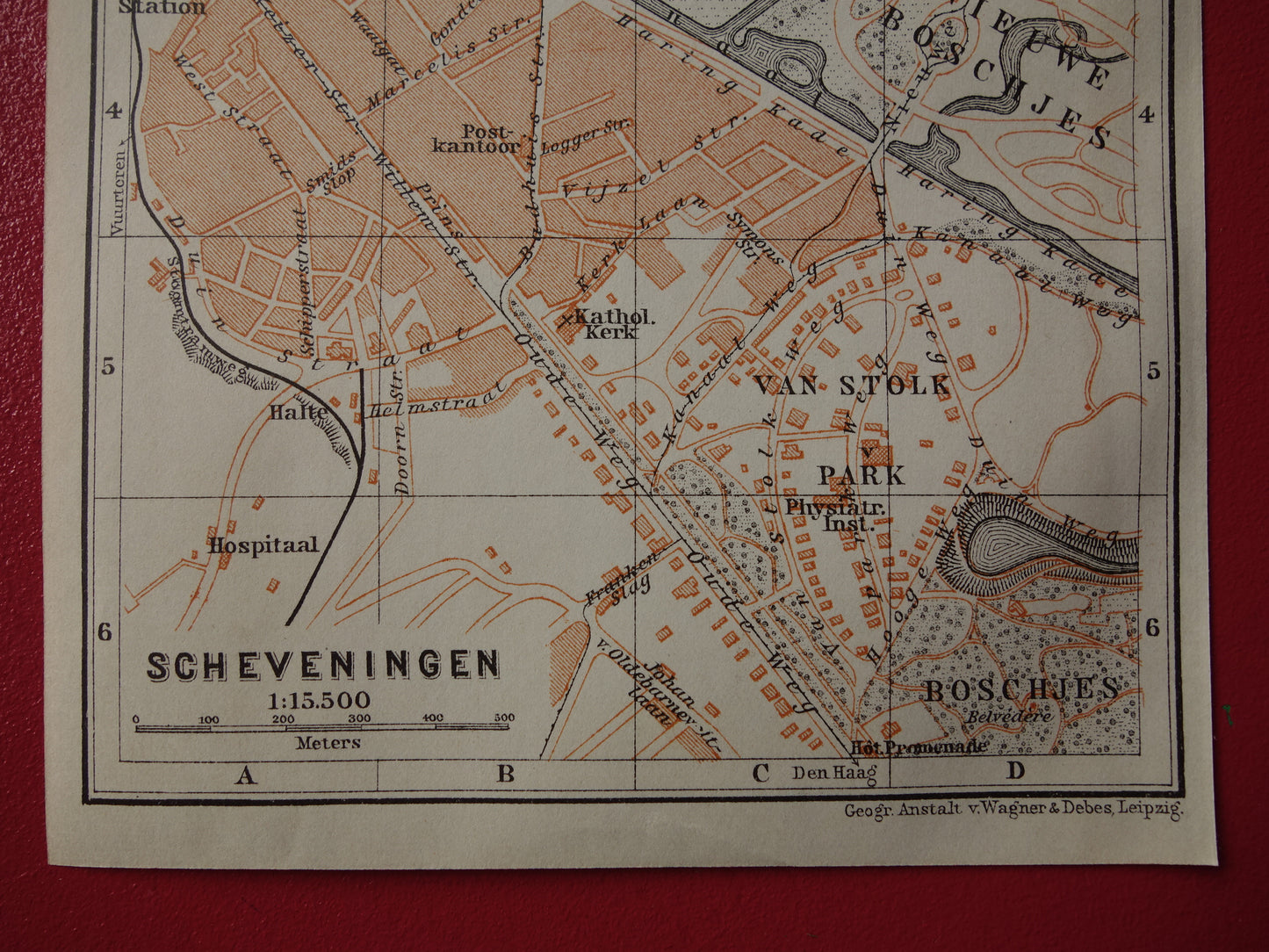 SCHEVENINGEN oude plattegrond van Scheveningen uit 1910 kleine originele antieke kaart Nederland