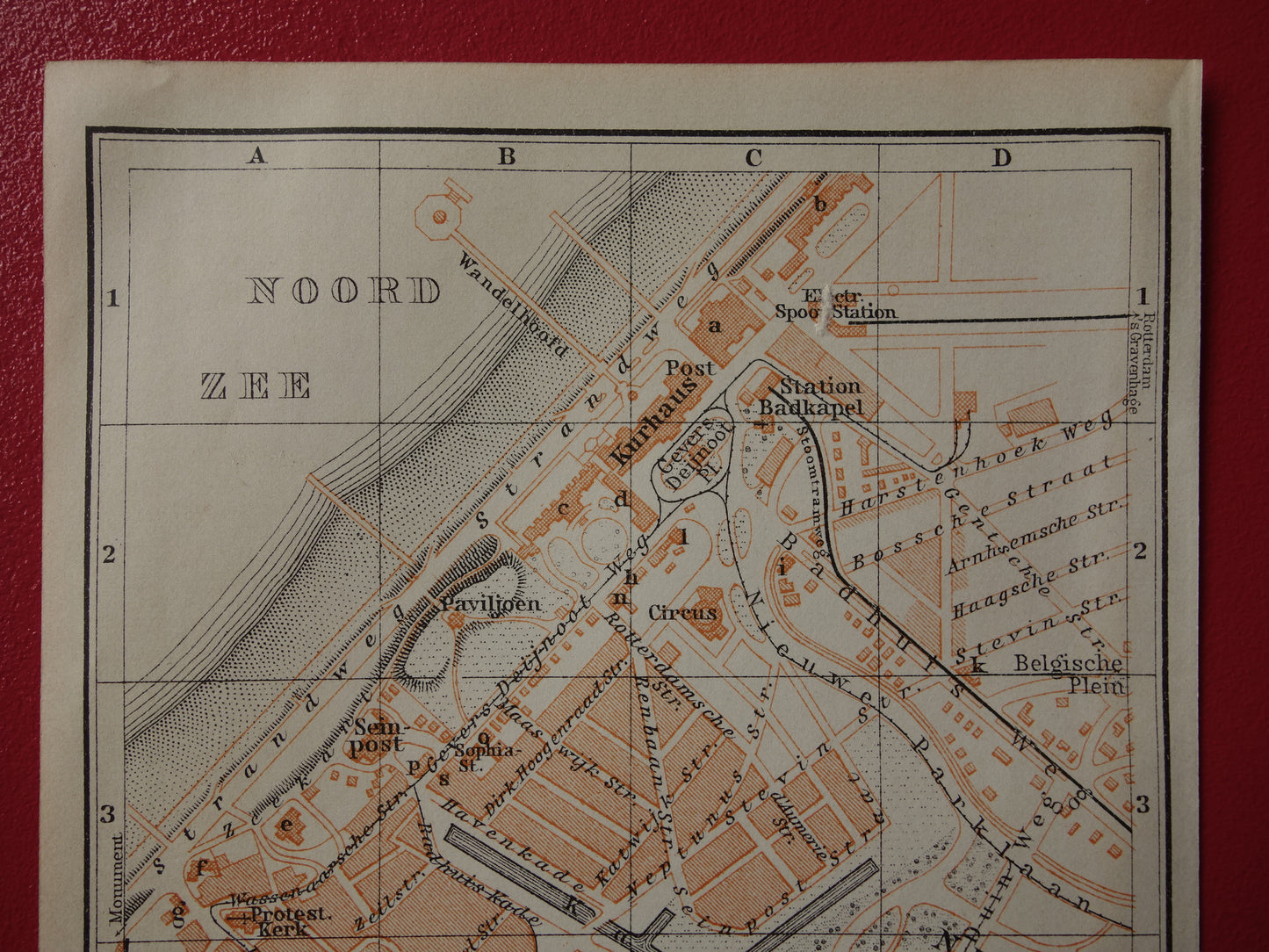 SCHEVENINGEN oude plattegrond van Scheveningen uit 1910 kleine originele antieke kaart Nederland