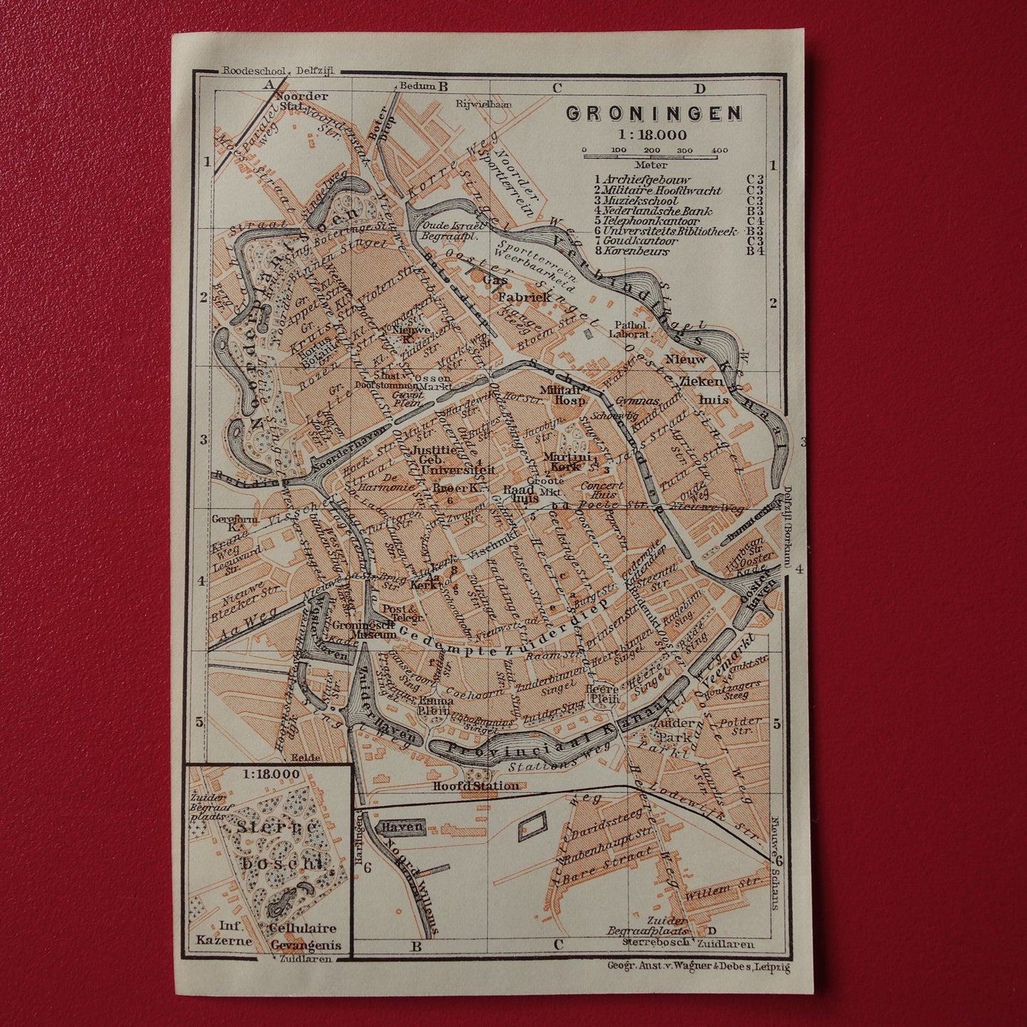 Groningen oude kaart van Groningen Stad uit 1910 kleine originele antieke plattegrond vintage print