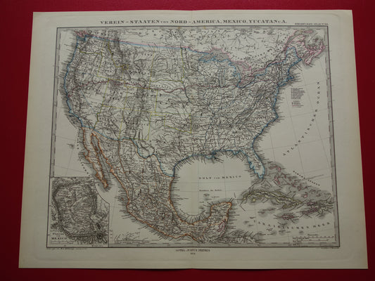 VERENIGDE STATEN oude kaart van de VS in 1878 antieke landkaart van Amerika USA originele vintage historische kaarten