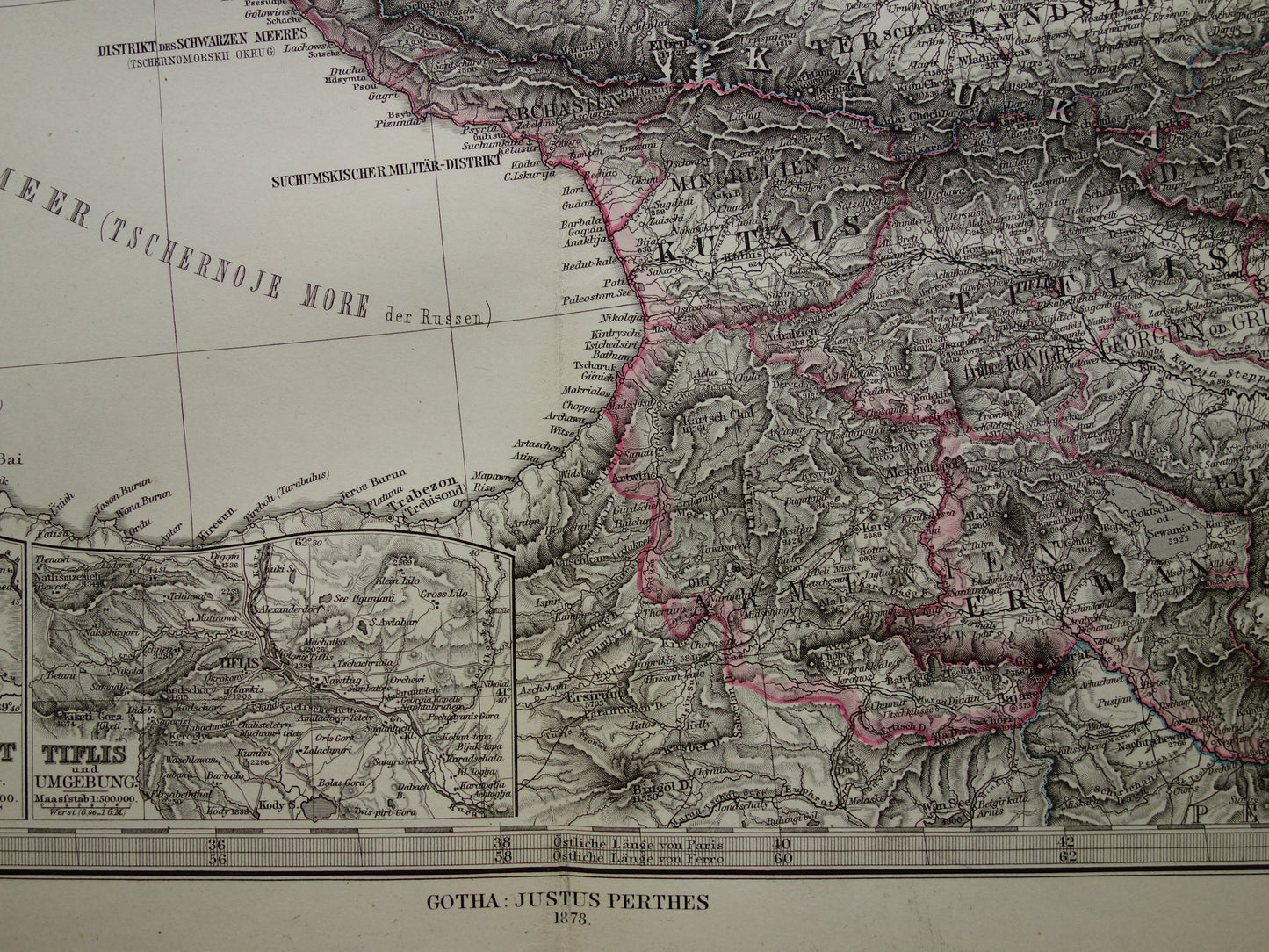 Oude landkaart van de Kaukasus originele antieke kaart Georgië Azerbeidzjan Armenië Krim Tbilisi Bakoe Ararat vintage poster