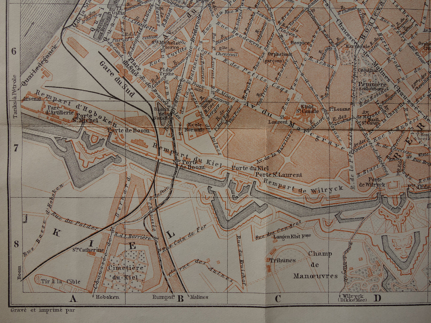 Oude kaart van Antwerpen België uit 1910 originele antieke plattegrond landkaart