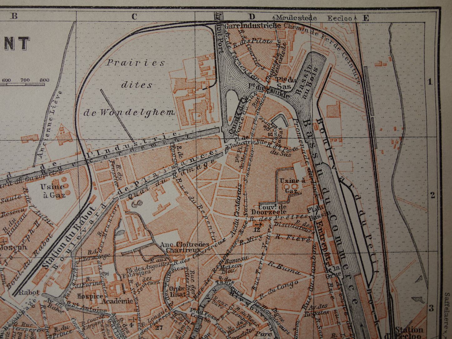 GENT oude kaart van Gent België uit 1910 kleine originele antieke plattegrond landkaart