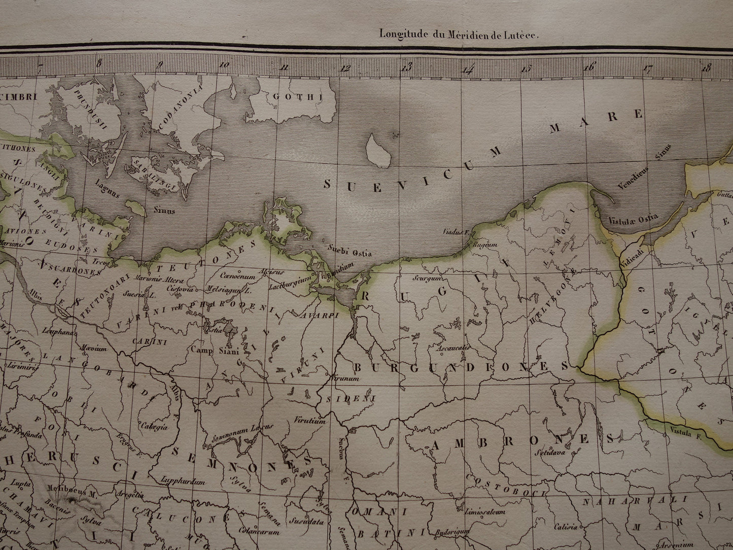 Limes oude historische landkaart van Romeinse Rijk in Nederland Duitsland 1830 originele antieke kaart Germanië grens Rijn