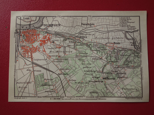 NIJMEGEN oude landkaart van Nijmegen Beek Ubbergen uit 1910 kleine originele antieke kaart